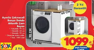AYMİLA ÇEKMECELİ BANYO DOLABI ATLANTİK ÇAM BEYAZ